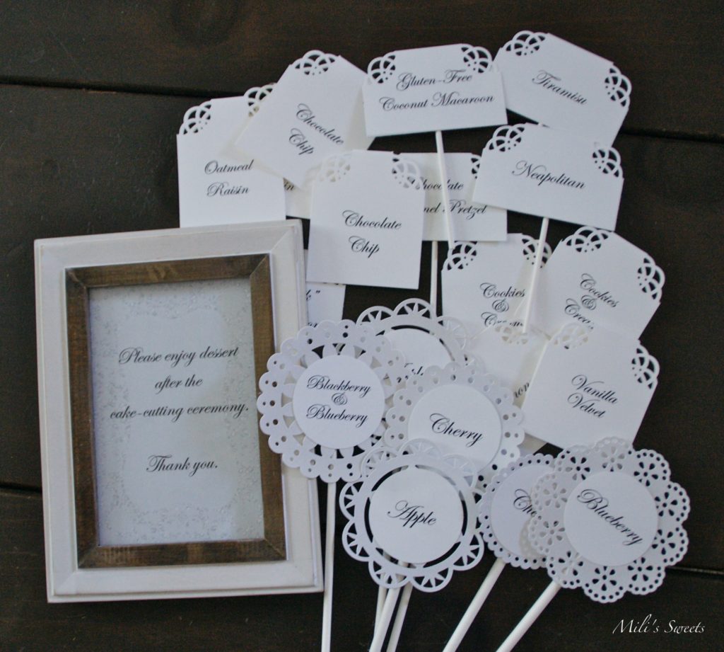 romantic-rustic dessert table labeling and signs by Mili