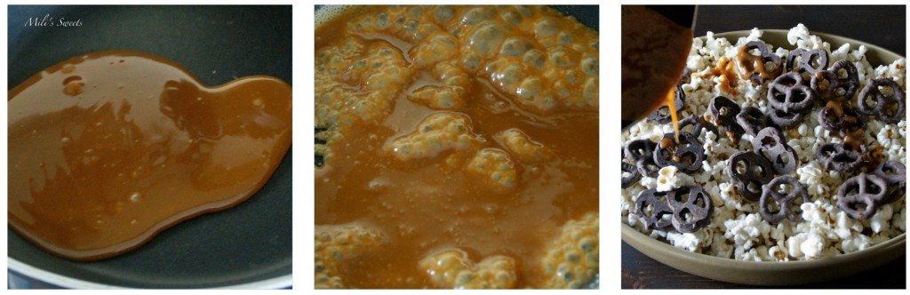 how to make chocolate-caramel-pretzel popcorn. Popcorn Buffet recipes by Mili