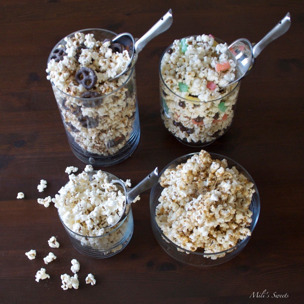Popcorn Buffet recipes - Caramel Corn, Chocolate Caramel Pretzel and Perfectly Popped