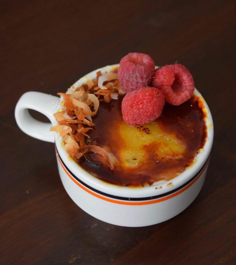 creme brulee: made with dairy-free, no-bake custard
